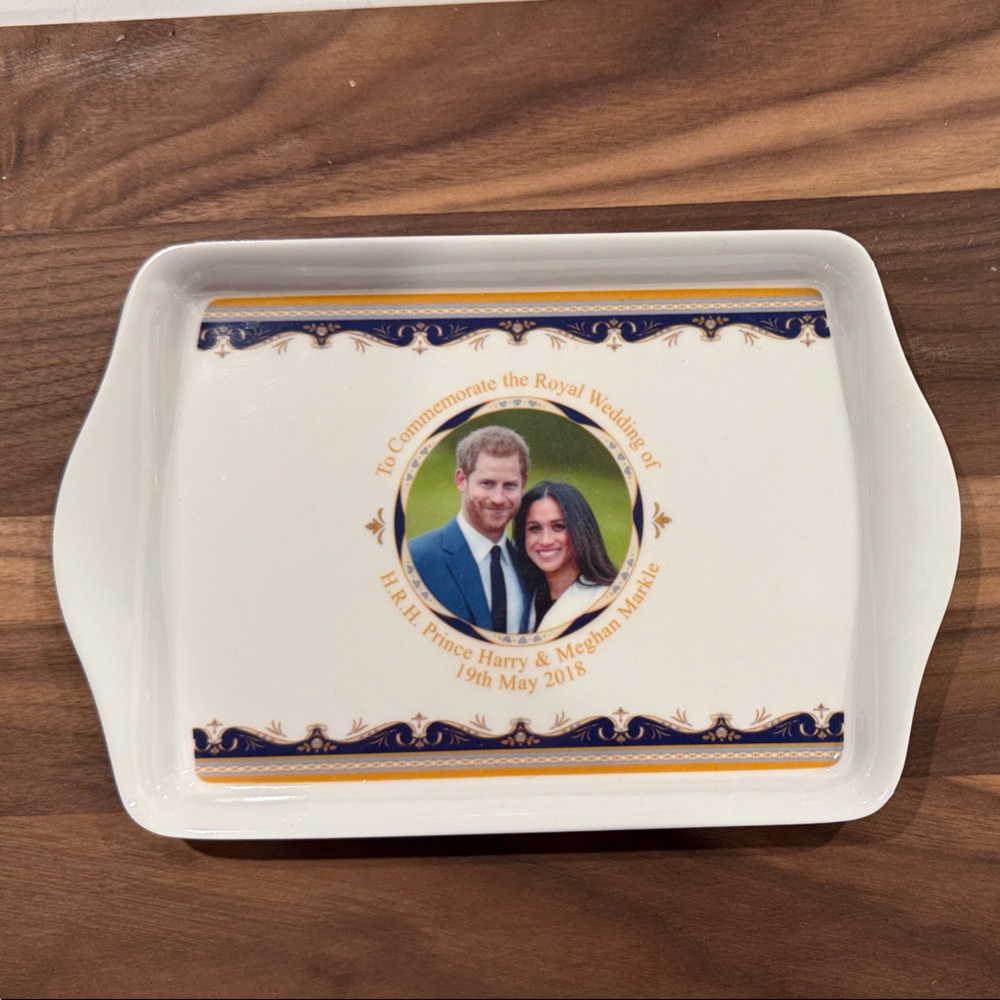Commemorative Royal Wedding Trinket Dish - White with Blue & Gold Accents